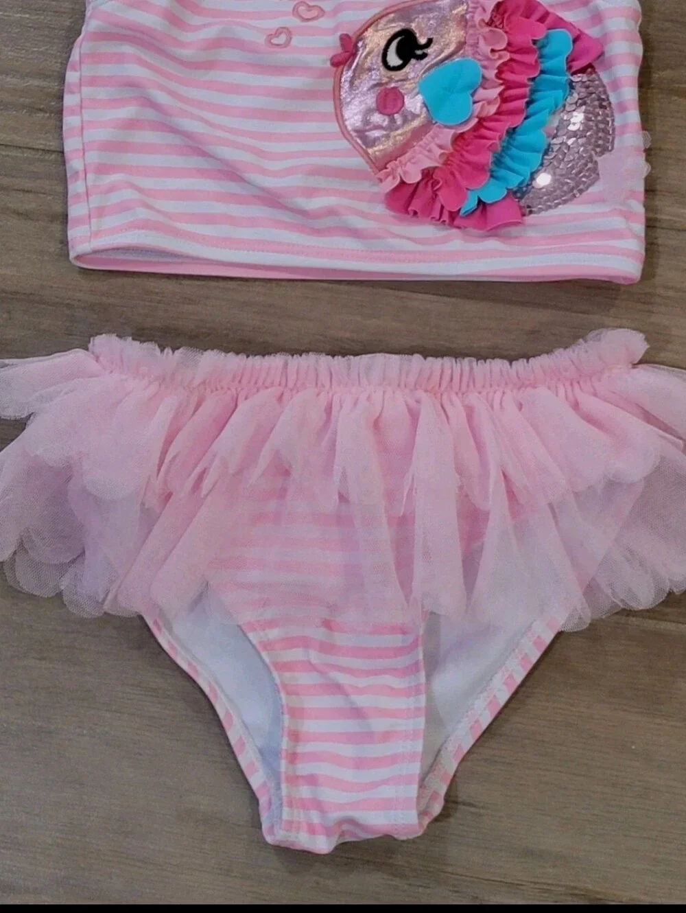 Flapdoodles Girls 2Pc Swim Set Tankini Embellished Fish Hearts & Tutu 3T UPF 50+